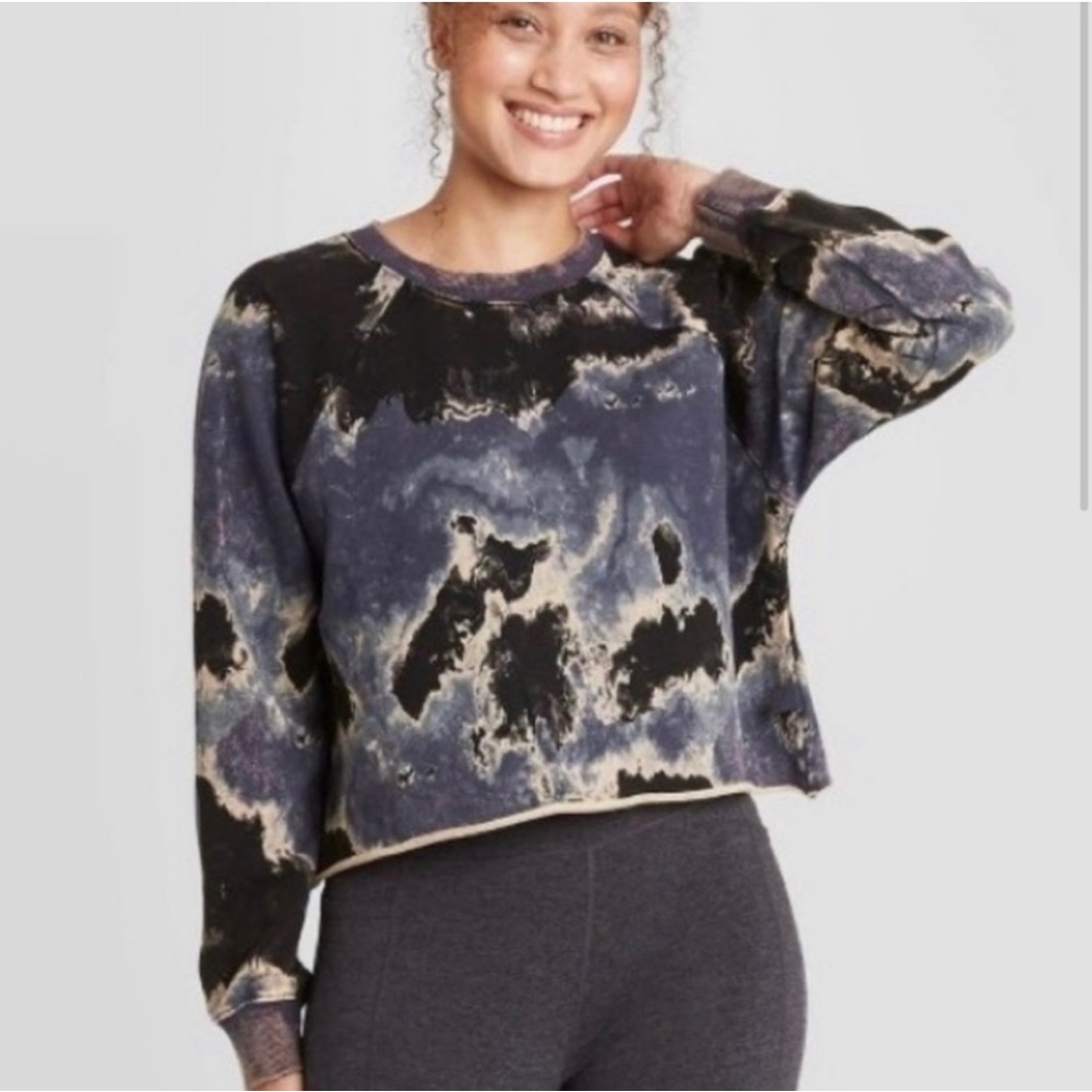 Joy Lab Women's Cut-Off Cropped Pullover Sweatshirt Tie Dye Size S